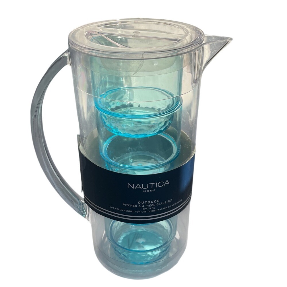 Nautica‎ Outdoor Pitcher & 4 Pc Glass Set NEW